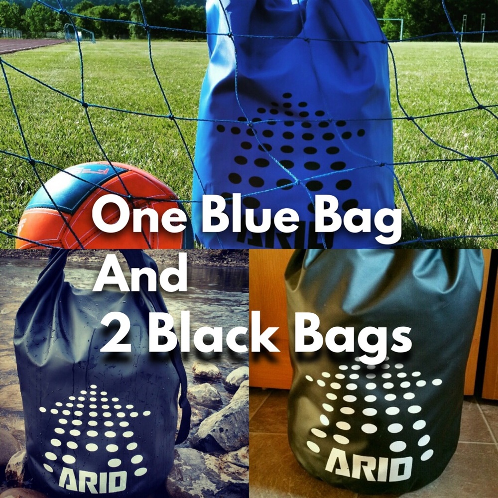 55L Dry Bags (2 Black Bags & 1 Blue Bag).
